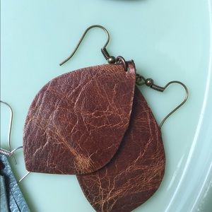 Umber Genuine Rustic Leather Earrings